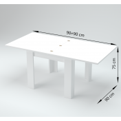 Tavolo moderno 90x90 apertura a libro, finitura Bianco Lucido