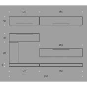 Parete attrezzata finitura Bianco Frassino, elementi sospesi e in appoggio con frontali in finitura Cemento