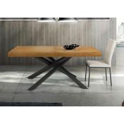 Tavolo di design allungabile con piano rovere nodato, gambe in metallo L.160