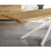 Tavolo massello, fisso con piano rovere nodato, gambe in metallo L.160