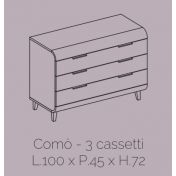 Madia 3 cassetti con piedini, bianco lucido, made in Italy