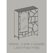 Vetrina 3 ante, 1 cassetto,  con dettagli geometrici