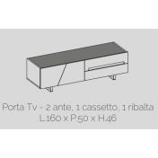 Porta TV 2 ante, 1 cassetto, 1 ribalta, bianco lucido, made in Italy
