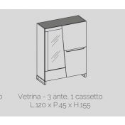 Vetrina 3 ante, 1 cassetto, bianco lucido, made in Italy