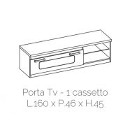 Porta TV bianco lucido con dettagli argento, Made in Italy