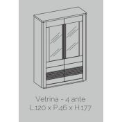 Vetrina 4 ante, bianco lucido e rovere adamello, made in Italy