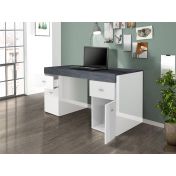 Scrivania 2 ante e 2 cassetti bianco lucido e ardesia, made in Italy