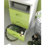 Scrivania bambini con cassettiera Moretti Compact, finitura Betulla e Verde cedro