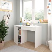 Scrivania con anta e cassetto design moderno, finitura Bianco opaco
