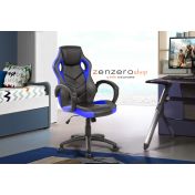 Poltrona Gaming con braccioli in finitura Blu e Nera