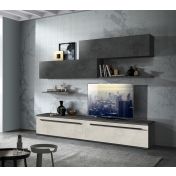 Parete attrezzata di design Made in Italy, con finitura in Argilla e Resina dark