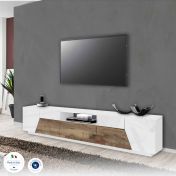 Economico Porta TV L.220 cm, colore Pero e Bianco lucido 