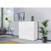 Credenza alta a 2 ante, colore Bianco laccato lucido 