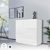 Credenza alta a 2 ante, colore Bianco laccato lucido 