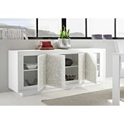 Credenza con serigrafia floreale 4 ante, Bianco Opaco