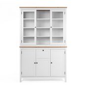 Madia credenza con 3 ante 2 ante in vetro e 1 cassetto finitura bianco opaco e top in quercia