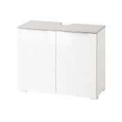 Bagno moderno completo, finitura Bianco Laccato e top Grigio Cemento