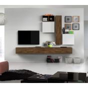 Soggiorno Zenzero, parete attrezzata, moderna e di design, Noce Dark e Bianco lucido