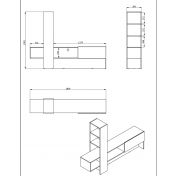 Parete attrezzata Cross, porta tv con libreria finitura Rovere e Nero