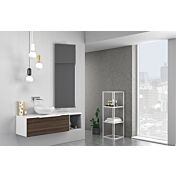 Bagno di design sospeso Bianco, Noce e Grigio con specchio inclinabile