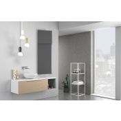 Bagno di design sospeso Bianco, Rovere, Grigio con specchio inclinabile