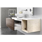 Bagno di design sospeso Bianco, Noce e Beige con specchio inclinabile