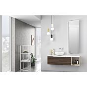 Bagno di design sospeso Bianco, Noce e Beige con specchio inclinabile