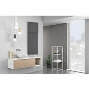 Bagno di design sospeso Bianco, Rovere, Beige con specchio inclinabile