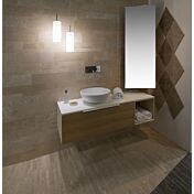 Bagno di design sospeso Bianco, Rovere, Beige con specchio inclinabile