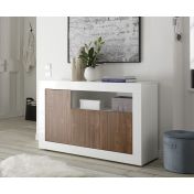 Credenza Madia moderna, 3 ante in finitura Noce Dark e Bianco Lucido