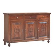 Credenza in legno finitura noce arte povera, con 3 porte intagliata e 3 cassetti 158x102