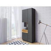 Sala moderna di design composta da Credenza e 2 Vetrine, finitura antracite e rovere naturale