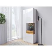 Madia e 2 vetrine moderne bianco lucido e rovere naturale