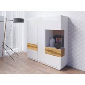 Salotto moderno, colore rovere naturale e bianco lucido 