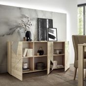 Madia moderna serigrafata con 3 ante e specchi in finitura Rovere samoa