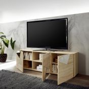 Soggiorno moderno con 2 madie e un porta Tv in finitura Rovere samoa con specchi