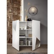 Credenza Madia moderna serigrafata con 2 ante e specchi in finitura Bianco lucido