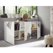 Soggiorno con libreria, credenza e tavolo in Bianco lucido