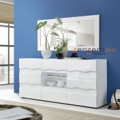 Funzionale Madia onda a 2 ante 2 cassetti, finitura bianco lucido, design moderno