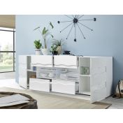 Madia onda a 2 ante 4 cassetti, finitura bianco lucido, design moderno