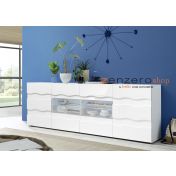 Madia onda a 2 ante 4 cassetti, finitura bianco lucido, design moderno