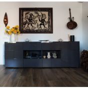 Capiente credenza, Madia di Design, 2 ante e 4 cassetti, Grigio Lucido