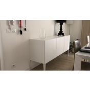 Credenza moderna con piedi a 3 ante, Bianco opaco