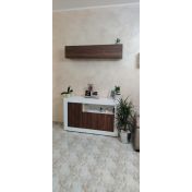 Credenza Madia moderna, 3 ante in finitura Noce Dark e Bianco Lucido