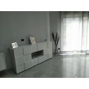 Madia Credenza Moderna, Madia di Design, 2 ante e 2 cassetti, Bianco Lucido