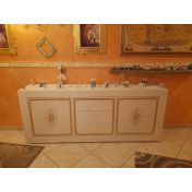 Nuova Credenza Moderna, Madia bianca laccata lucida, 2 ante e 3 cassetti con serigrafia oro