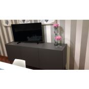 Mobile Credenza Moderna, Madia di design, 3 ante, Grigio Opaco con piedini