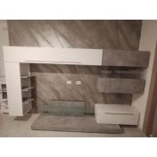 Conveniente Parete attrezzata moderna, finitura Bianco lucido e Cemento
