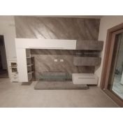 Conveniente Parete attrezzata moderna, finitura Bianco lucido e Cemento