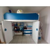 Letto a castello con armadio inferiore in finitura Cadaques e Bianco opaco